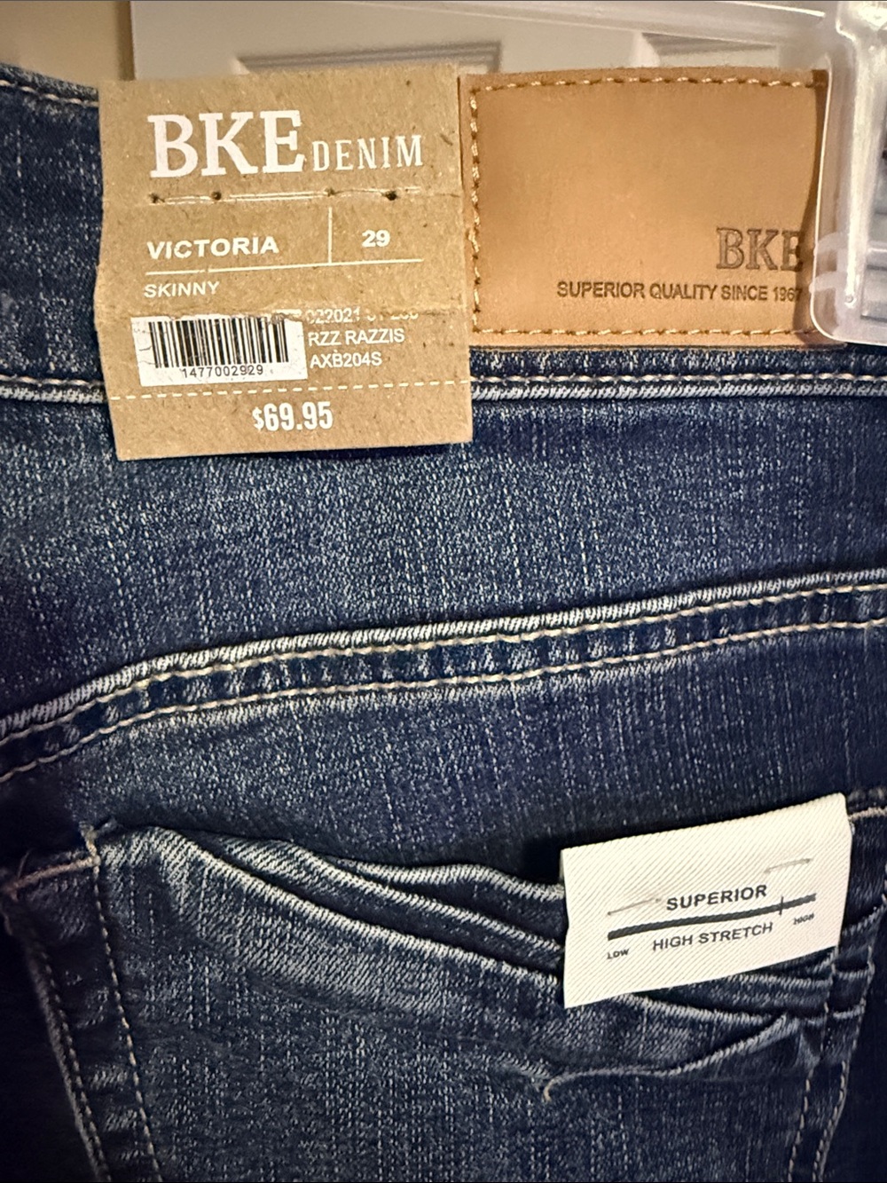 BKE Women’s Dark Blue Skinny Jeans with Faded Whiskering - Picture 2 of 4